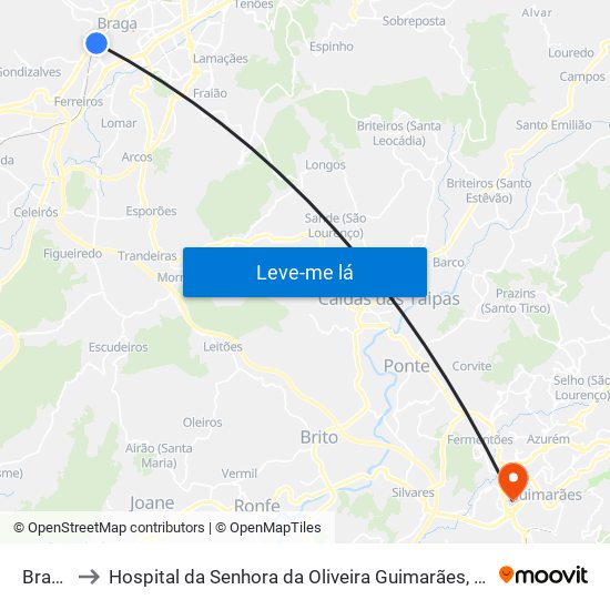Braga to Hospital da Senhora da Oliveira Guimarães, Epe map