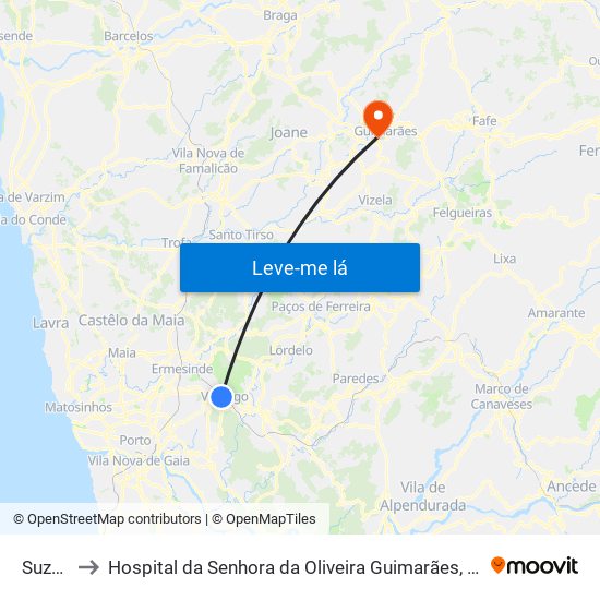 Suzão to Hospital da Senhora da Oliveira Guimarães, Epe map