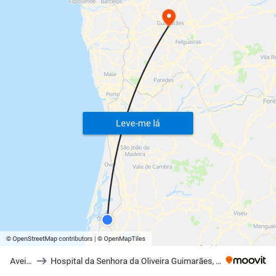 Aveiro to Hospital da Senhora da Oliveira Guimarães, Epe map