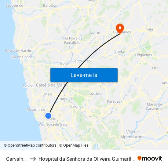 Carvalhido to Hospital da Senhora da Oliveira Guimarães, Epe map