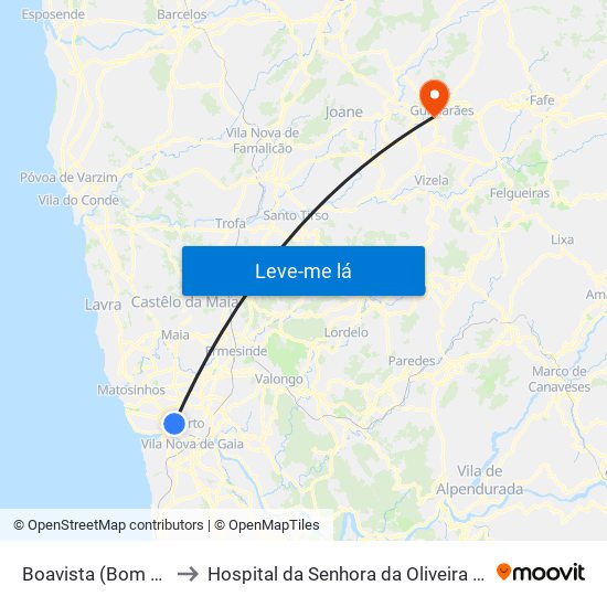 Boavista (Bom Sucesso) to Hospital da Senhora da Oliveira Guimarães, Epe map