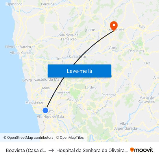 Boavista (Casa da Música) to Hospital da Senhora da Oliveira Guimarães, Epe map