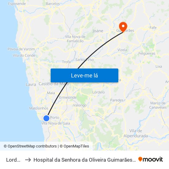 Lordelo to Hospital da Senhora da Oliveira Guimarães, Epe map