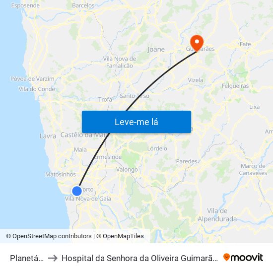 Planetário to Hospital da Senhora da Oliveira Guimarães, Epe map