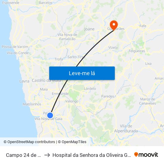 Campo 24 de Agosto to Hospital da Senhora da Oliveira Guimarães, Epe map