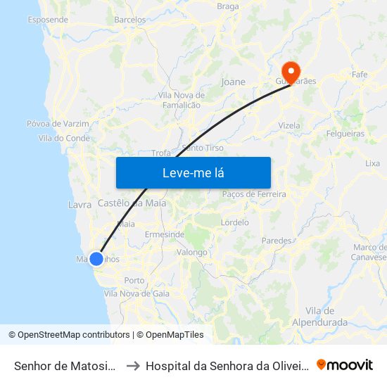 Senhor de Matosinhos (Metro) to Hospital da Senhora da Oliveira Guimarães, Epe map