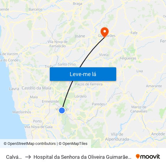 Calvário to Hospital da Senhora da Oliveira Guimarães, Epe map