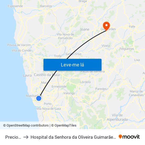 Preciosa to Hospital da Senhora da Oliveira Guimarães, Epe map