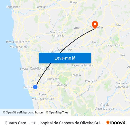 Quatro Caminhos to Hospital da Senhora da Oliveira Guimarães, Epe map