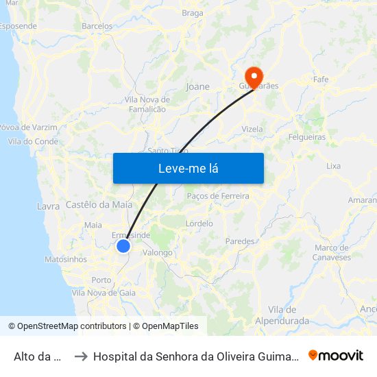 Alto da Maia to Hospital da Senhora da Oliveira Guimarães, Epe map