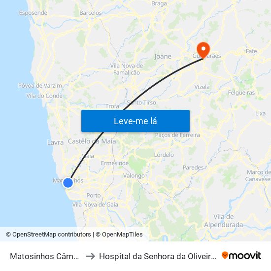 Matosinhos Câmara (Matc1) to Hospital da Senhora da Oliveira Guimarães, Epe map