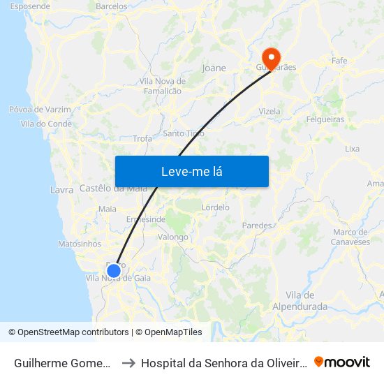 Guilherme Gomes Fernandes to Hospital da Senhora da Oliveira Guimarães, Epe map