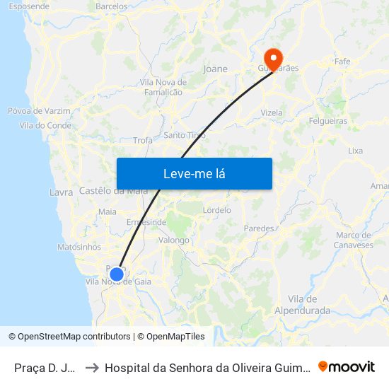 Praça D. João I to Hospital da Senhora da Oliveira Guimarães, Epe map