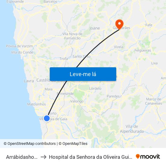 Arrábidashopping to Hospital da Senhora da Oliveira Guimarães, Epe map