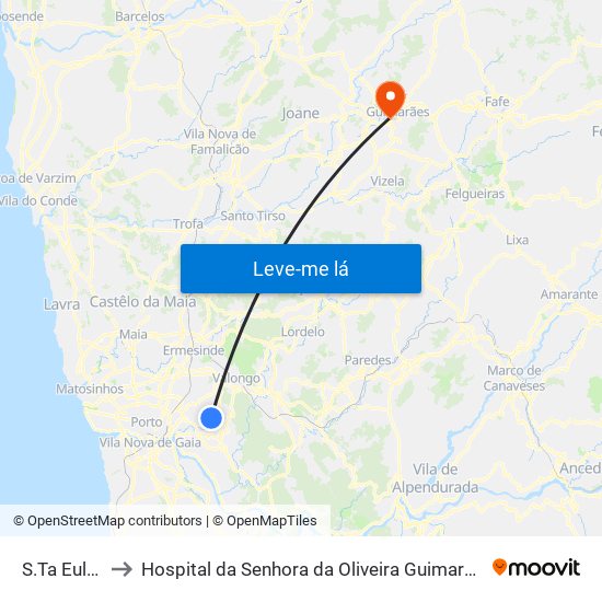 S.Ta Eulália to Hospital da Senhora da Oliveira Guimarães, Epe map