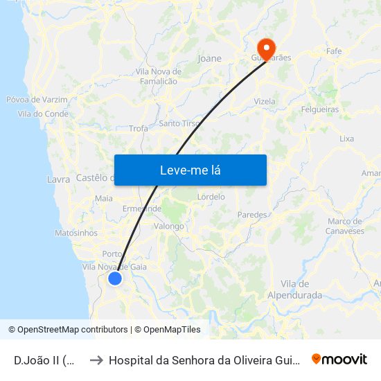 D.João II (Metro) to Hospital da Senhora da Oliveira Guimarães, Epe map