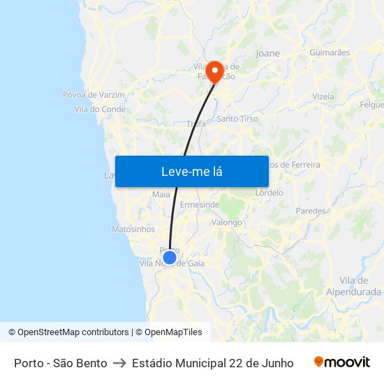 Porto - São Bento to Estádio Municipal 22 de Junho map