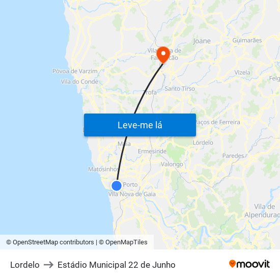 Lordelo to Estádio Municipal 22 de Junho map