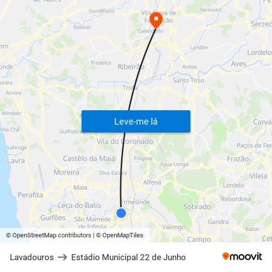 Lavadouros to Estádio Municipal 22 de Junho map