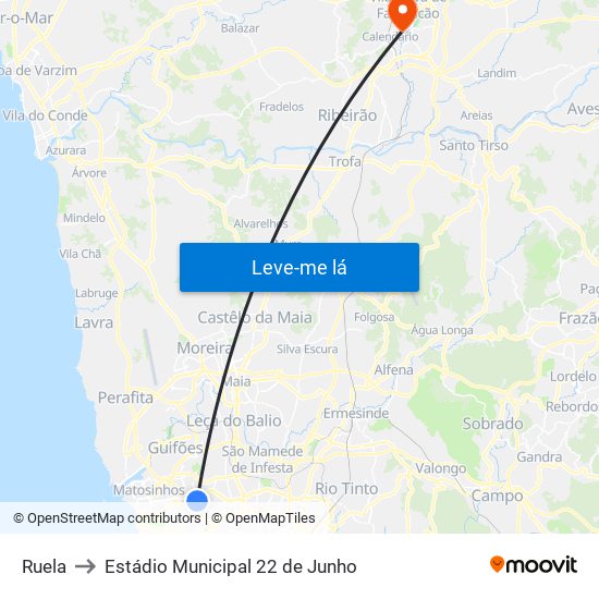 Ruela to Estádio Municipal 22 de Junho map