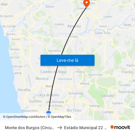 Monte dos Burgos (Circunvalação) to Estádio Municipal 22 de Junho map