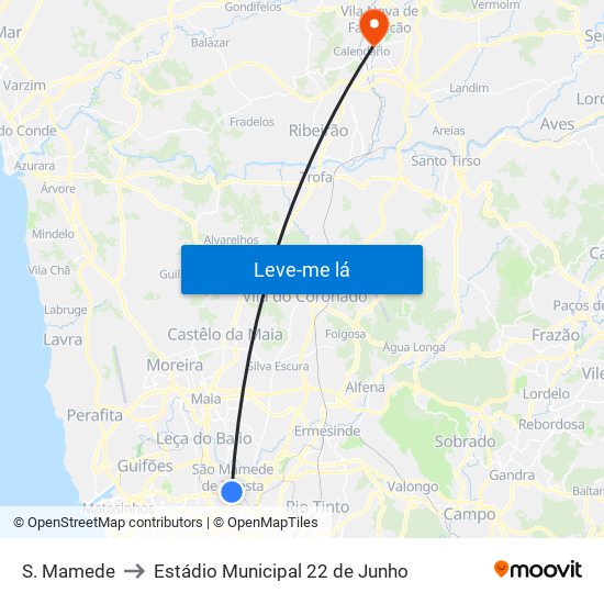 S. Mamede to Estádio Municipal 22 de Junho map