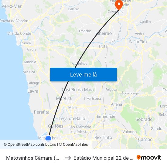 Matosinhos Câmara (Matc1) to Estádio Municipal 22 de Junho map