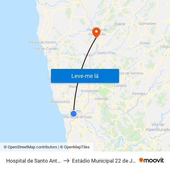 Hospital de Santo António to Estádio Municipal 22 de Junho map