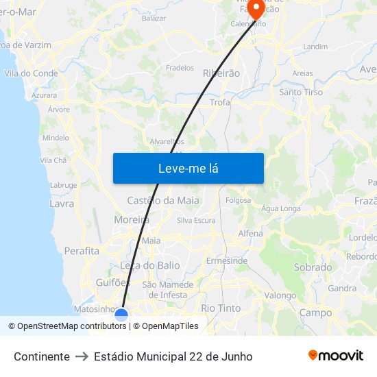 Continente to Estádio Municipal 22 de Junho map