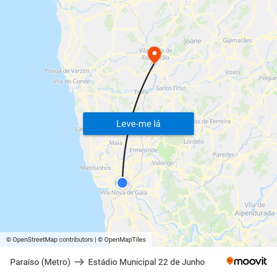 Paraíso (Metro) to Estádio Municipal 22 de Junho map