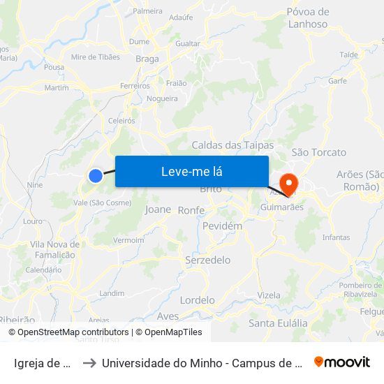 Igreja de Sezures to Universidade do Minho - Campus de Azurém / Guimarães map