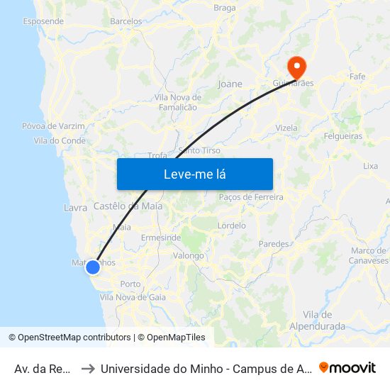 Av. da República to Universidade do Minho - Campus de Azurém / Guimarães map