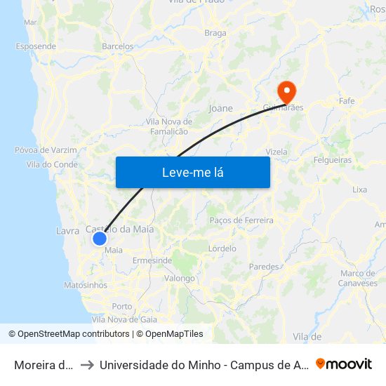 Moreira da Maia to Universidade do Minho - Campus de Azurém / Guimarães map