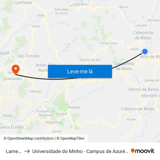 Lameiros to Universidade do Minho - Campus de Azurém / Guimarães map