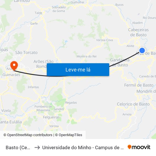 Basto (Cemitério) to Universidade do Minho - Campus de Azurém / Guimarães map