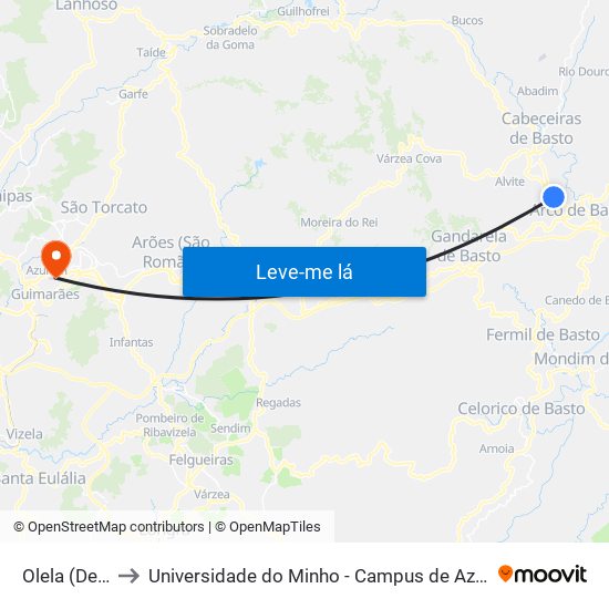 Olela (Devesa) to Universidade do Minho - Campus de Azurém / Guimarães map