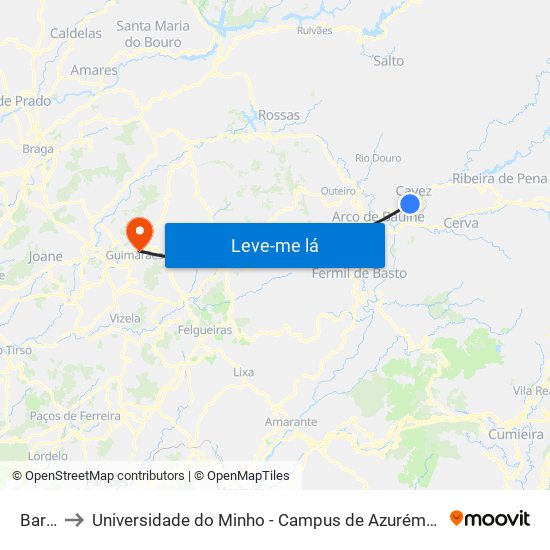 Barão to Universidade do Minho - Campus de Azurém / Guimarães map