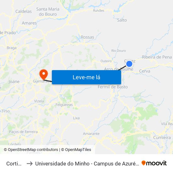 Cortinhas to Universidade do Minho - Campus de Azurém / Guimarães map