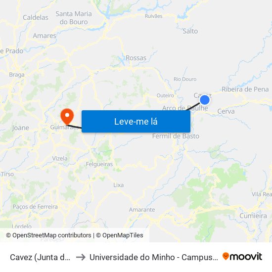 Cavez (Junta de Freguesia) to Universidade do Minho - Campus de Azurém / Guimarães map