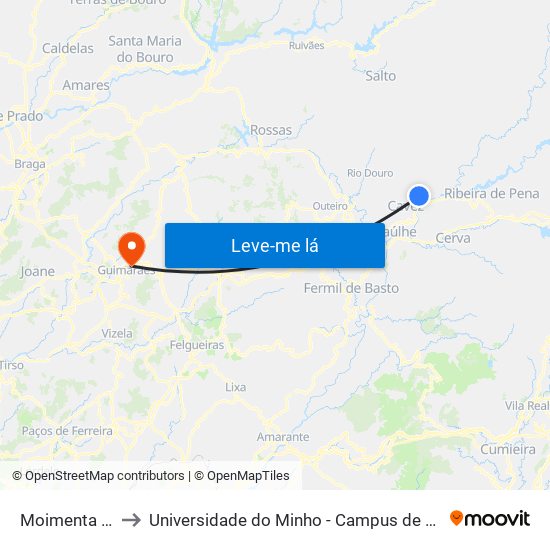 Moimenta (Miras) to Universidade do Minho - Campus de Azurém / Guimarães map