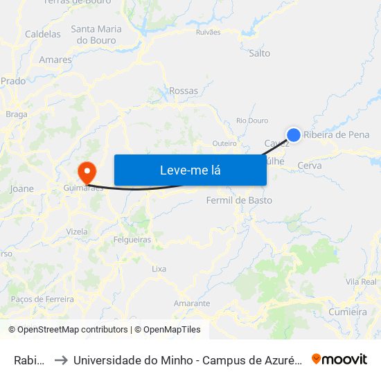 Rabiçais to Universidade do Minho - Campus de Azurém / Guimarães map