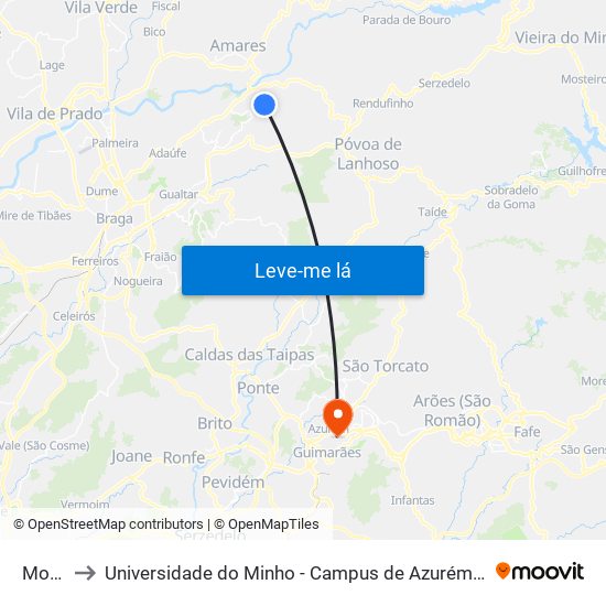 Moure to Universidade do Minho - Campus de Azurém / Guimarães map