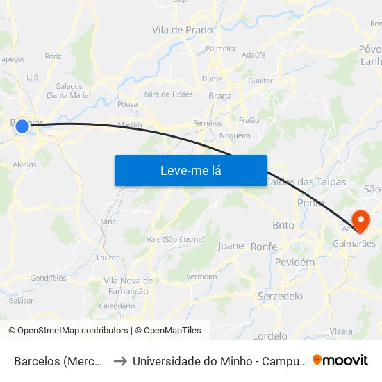 Barcelos (Mercado Municipal) to Universidade do Minho - Campus de Azurém / Guimarães map
