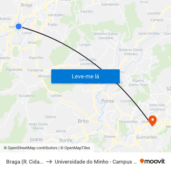 Braga (R. Cidade Porto) II to Universidade do Minho - Campus de Azurém / Guimarães map