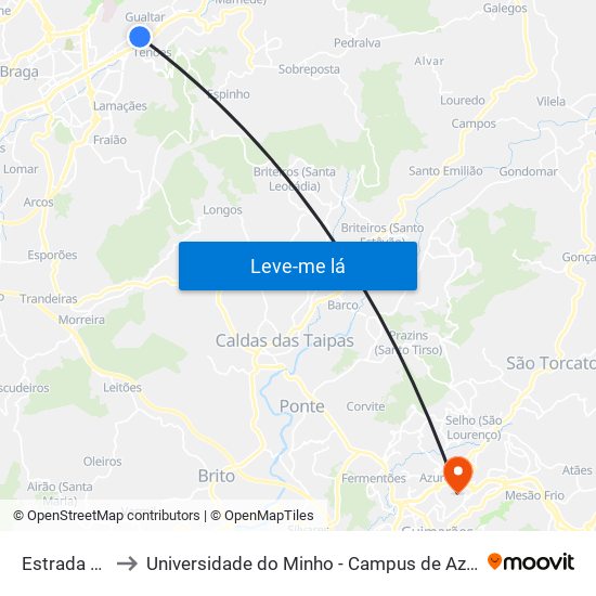 Estrada Nova I to Universidade do Minho - Campus de Azurém / Guimarães map