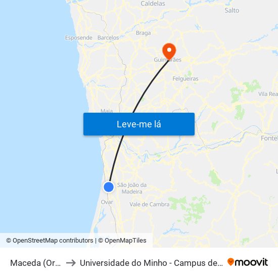Maceda (Ordem) - B to Universidade do Minho - Campus de Azurém / Guimarães map