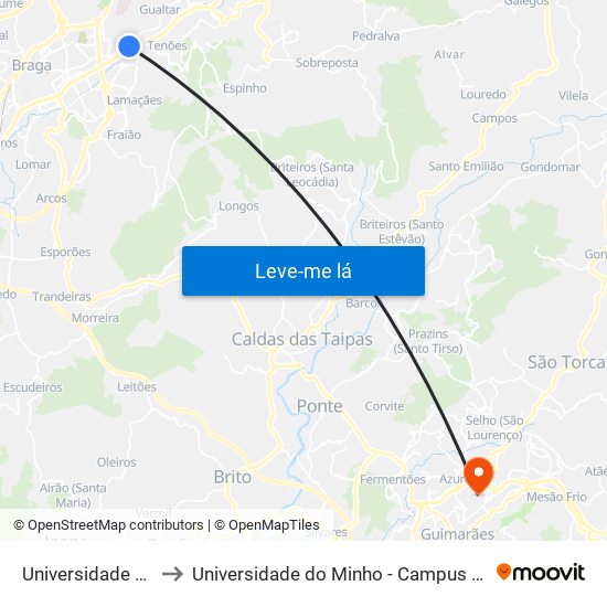 Universidade do Minho II to Universidade do Minho - Campus de Azurém / Guimarães map