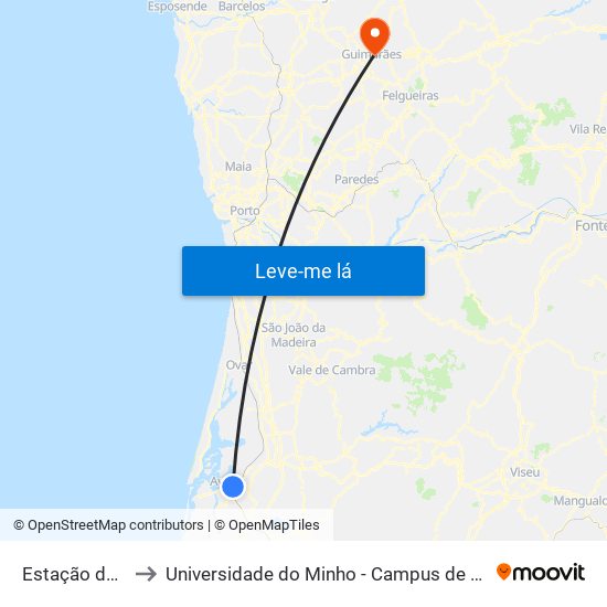 Estação de Aveiro to Universidade do Minho - Campus de Azurém / Guimarães map