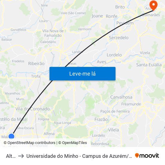 Altos to Universidade do Minho - Campus de Azurém / Guimarães map