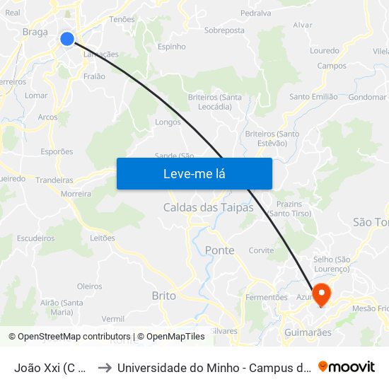 João Xxi (C Amarante) to Universidade do Minho - Campus de Azurém / Guimarães map